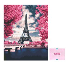 디클레어 액자 캔버스형 보석십자수 DIY 키트 40 x 50 cm, 1세트, 핑크빛 에펠탑