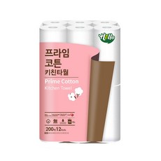 Hello Tissue Products 捲筒式棉柔廚房紙巾, 200張 X 12捲, 優質棉, 無螢光, 1袋