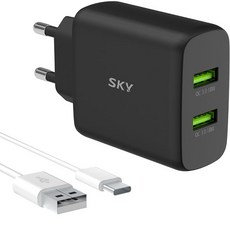 SKY Fiil Q2S 36W USB 듀얼 고속충전기 QC3.0 + C타입 고속충전 케이블, 블랙, 1세트