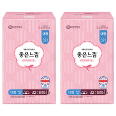 좋은느낌 오리지널 울트라슬림 생리대 날개형, 대형, 32개입, 2개 대형, 32개입, 2팩