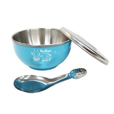 BuBee兒童香醇不鏽鋼隔熱碗 附不鏽鋼蓋 Y205SS 11.5 x 5.8cm 330ml,1組, Y-205SS 顏色隨機