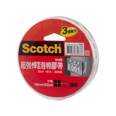 3M Scotch 超強悍VHB雙面泡棉膠帶, 耐高溫 防水 抗UV 三倍黏力 18mmx2yd, 18mm, 1個