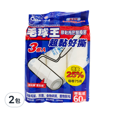 毛球王 膠黏拖把替換裝補充包 3卷入，通用型，黏塵紙，清除毛髮灰塵寵物毛, 3捲, 2包