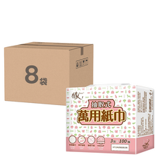 情人 抽取式萬用廚房紙巾, 3包x100抽, 單手抽取, HACCP認證, 3包, 8袋