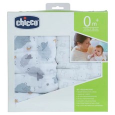 Chicco 寶貝嬰兒純棉透氣包巾毯 Set 2入, 100%純棉, 110x110cm, 新生兒可用, 耐用可機洗, 跳跳羊 + 手繪熊, 1盒