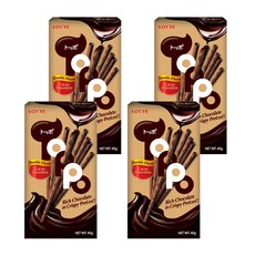 LOTTE Toppo 可可巧克力口味夾心餅乾棒，濃郁巧克力，酥脆椒鹽卷餅，40g, 4盒