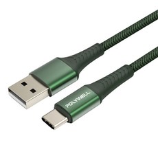 POLYWELL 寶利威爾 USB-Type-C 公對公編織充電線, 1m, 綠色, 1條