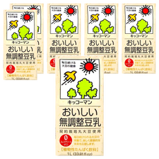 KIKKOMAN 龜甲萬 無調整豆乳 1L, 契約栽培丸大豆使用, 植物性蛋白飲料, 零膽固醇, 6瓶