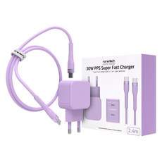 rorentech Pastel PPS PD超高速充電器 30W+Type C to Type C線 1.2m組, 1組, 2.4m, 紫色