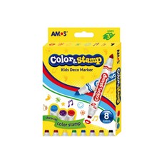 AMOS 阿摩司 8色印章彩色筆, 兒童裝飾彩色筆, 適用年齡三歲以上, 8色, 1盒