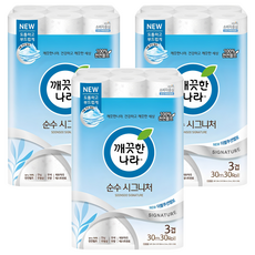 깨끗한나라 순수 시그니처 천연펄프 3겹 고급롤화장지, 30m, 30개입, 3개