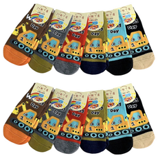 JY SOCKS 靴下屋 挖土機系列 直版止滑童襪 12雙, 台灣製造, 顏色隨機