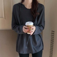 얇은 와플격자 와이드 임산부 긴소매 후드티셔츠