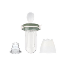 kidsme 咬咬樂輔食器 擠壓式升級版 Set, 訓練寶寶手眼口協調, 醫療級矽膠材質, 附防塵蓋, 柚子綠, 1組