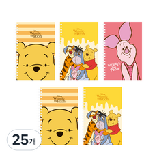 디즈니 푸우 미니 좌철 스프링 노트 40매, 랜덤 발송, 25개