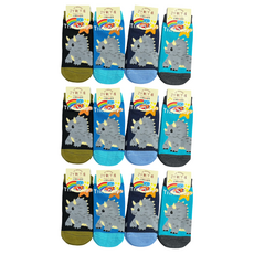 JY SOCKS 靴下屋 兒童款 直版襪 三角龍圖案 12雙入, 15~18cm 3~6歲, 三角龍 顏色隨機