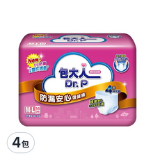 Dr.P 包大人 防漏安心復健褲, 蜂巢網孔 瞬吸, 整件透氣, 可吸收4次尿量, M-L 腰圍28-43吋, 14片, 4包