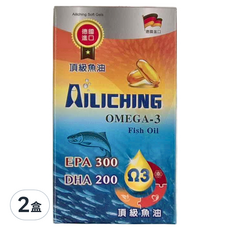 AILICHING 頂級TG型魚油軟膠囊, 德國進口 Omega-3, EPA 300 DHA 200, 1.4克/粒, 60粒/盒, 60顆, 1.4g, 2盒