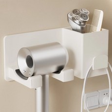 超級工廠 吹風機架 新款多功能太空鋁吹風機架,浴室收納壁掛架,白色, 1個