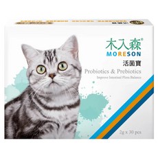 MORESON 木入森 貓寶專用保健食品 活菌寶 30包, 含18種綜合酵素, LB2綜合益生菌, 添加超過40億株, 美國專利, 無添加調味, Digestion, 1盒