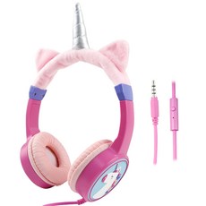 라이키드 유니콘 어학용 청력보호 어린이 유선 헤드셋, 핑크, LIK-HP02