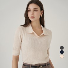 ELLE PARIS 메리노울 블렌드 카라넥 쿼터 슬리브 데일리 니트