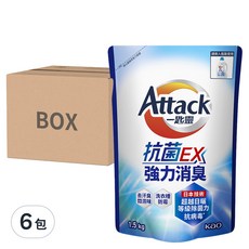Attack 一匙靈 台灣公司貨 抗菌EX洗衣精 抗菌EX強力消臭 補充包, 1.5kg, 6包
