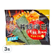 良澔 片烤海苔 魷魚風味, 甜辣風味 厚切爽脆, 32g, 3包