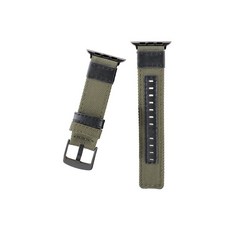 비쉐르 애플워치 3/4/5 미니멀 빈티지 패브릭 밴드 (42/44mm 호환 가능), 버클(블랙), 스트랩(카키), 1세트