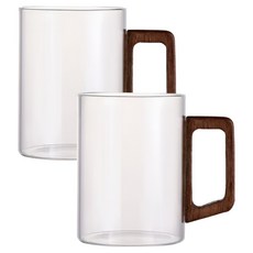 홈썸 우드 핸들 머그잔 400ml, 클리어, 2개