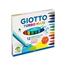 GIOTTO Turbo Maxi 可洗式兒童安全彩色筆 12色, 清水肥皂清洗，安全無毒, 1盒