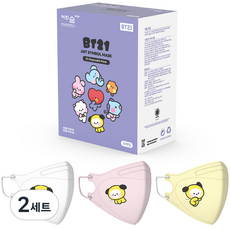 어린숨엣지 라인프렌즈 BT21 아트심볼 새부리형 컬러마스크 소형 CHIMMY 미니니 3종 x 10p 세트, 2세트, 화이트, 라이트핑크, 옐로우