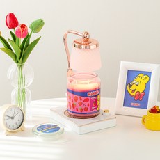Haribo 大蠟燭 + 亮度高度可調浪漫情調蠟燭加熱器套裝, 白色（蠟燭加熱器), 草莓幸福