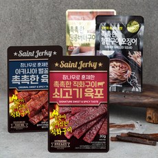 촉촉한 오징어 30g x 2종 + 참나무훈제 직화구이 육포 30g x 2종 세트, 1세트