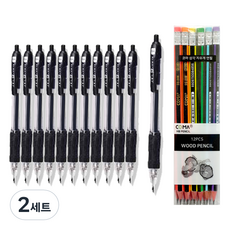 동아 P노크 펜 0.4mm 12p + 투코비 코마 삼각 지우개 연필 SG-208 12p 세트, 검정, 2세트