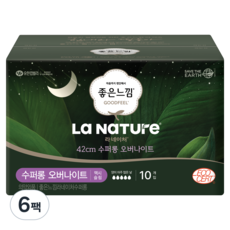 라네이처 좋은느낌 네이처백 생리대, 오버나이트, 10개입, 6개