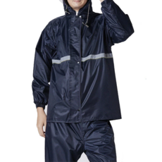 兩件式反光雨衣 休閒防水雨衣 帽沿款, XXXL, 藏青色, 1組