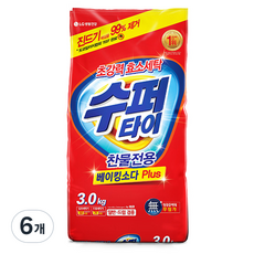 수퍼타이 찬물 전용 실내건조 분말세제 효소 세탁세제 일반드럼 겸용 리필, 3kg, 6개