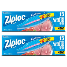 지퍼락 그립앤실 지퍼백 냉동용, 15개입, 2개, 중(M)