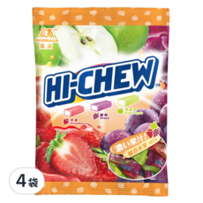MORINAGA 森永 HI-CHEW 嗨啾 綜合水果軟糖, Q彈嚼感, 果汁濃郁, 獨立小包裝, 90g, 4袋