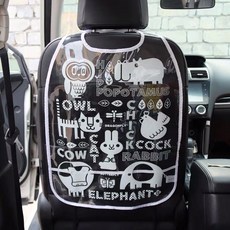 日本汽車防水椅背防踢墊--白色動物 汽車椅背保護墊 防踢墊 防水易清潔, 1入