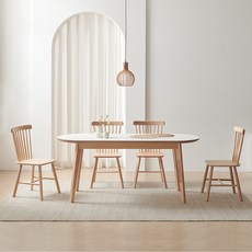 웰퍼니쳐 피오니 자작나무 타원형 식탁 1600 + 의자 4p 방문설치, 테이블(화이트),