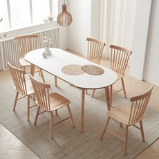 웰퍼니쳐 피오니 자작나무 타원형 식탁 2000 + 의자 6p 방문설치