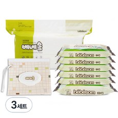 베베솜 우리아기 안심 순면 건티슈 휴대형 10매입 x 5개 + 20매입 + 리필형 100매입 + 지퍼백 세트, 60g, 3세트