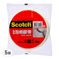 3M Scotch 雙面泡棉膠帶 113, 24mmx5M, 室內戶外都適用, 5個