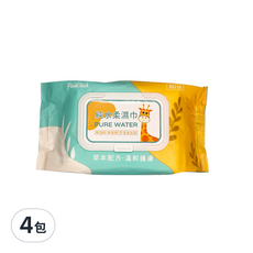 Finetech 釩泰 純水柔濕巾 長頸鹿 80抽 無酒精 無香精 不含螢光劑 成人嬰幼兒適用, 4包