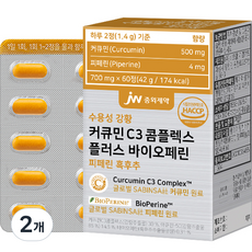 JW중외제약 수용성 강황 커큐민 C3 콤플렉스 플러스 바이오페린 피페린 흑후추 42g, 2개