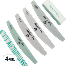 NAIL FUNNY 네일케어 우드파일 + 샌딩블럭 + 지브라파일 2종 + 샤이너 + 샌딩스펀지, 4세트, 혼합색상
