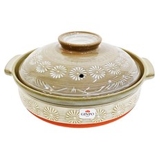 GINPO 銀峯 日本萬古燒花三島8號砂鍋, 2.2L, 2-3人份陶瓷砂鍋, 24cm, 1個