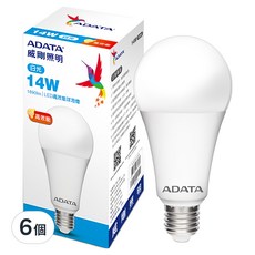 ADATA 威剛 LED 球泡燈 14W 1890lm, 白光, 6個